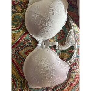 Curve Muse Womens White Lace Plunge Push Up Bra Underwire 44D